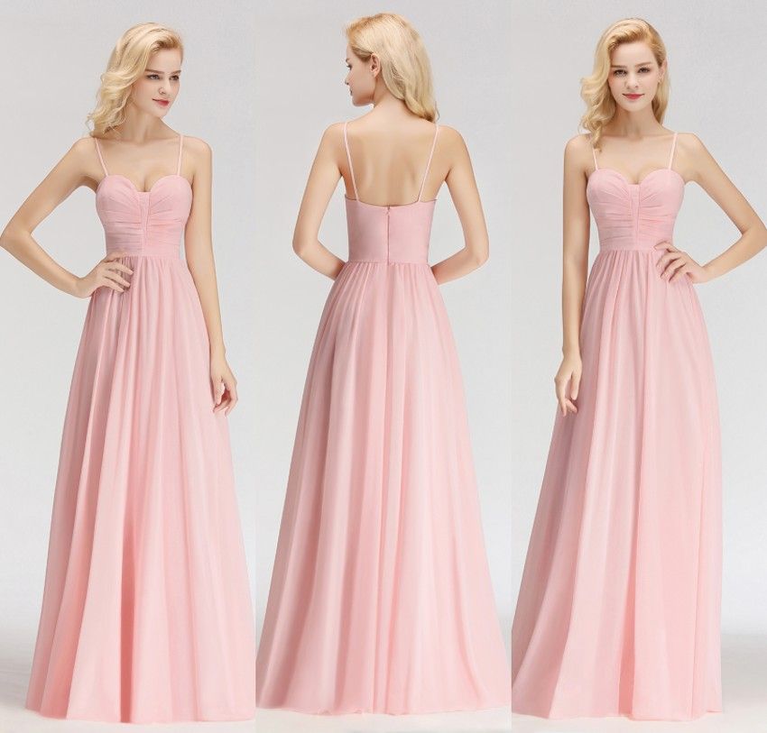 Vestidos Longos Para Madrinha Blushing Rosa Verão Boho Damas De Honra Vestidos 2019 Uma Linha De Cintas De Espaguete Custom Made Long Maid Of Honor Vestidos DHL Shipping BM0046 Modelos De Vestidos