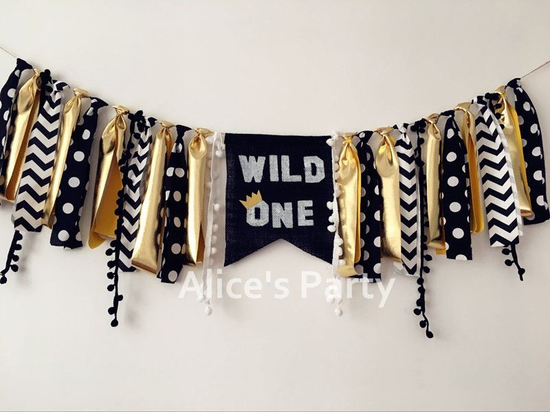 2020 New Black Gold Wild One Inspired Highchair Banner Boy 1st