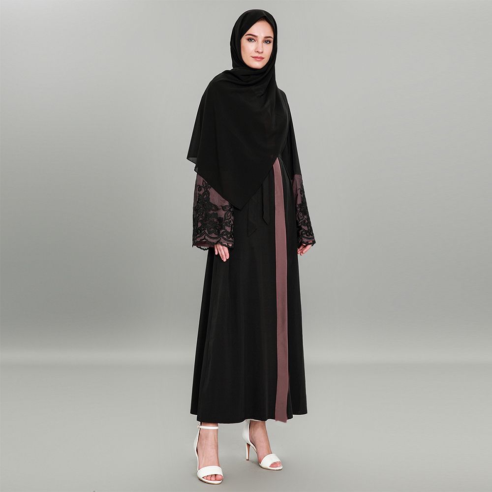 black lace open abaya