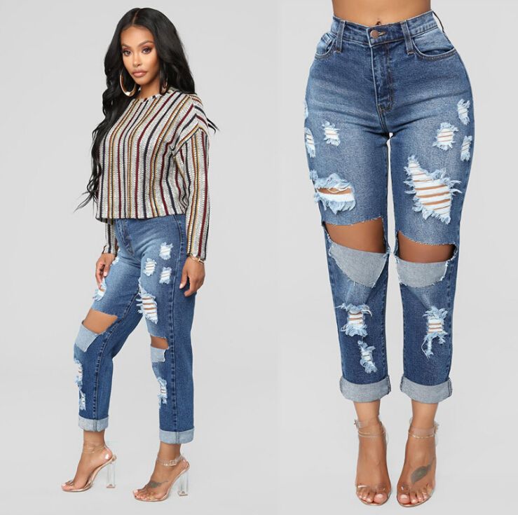 Grosshandel Die Gebrochenen Jeans Der Art Und Weisefrauen