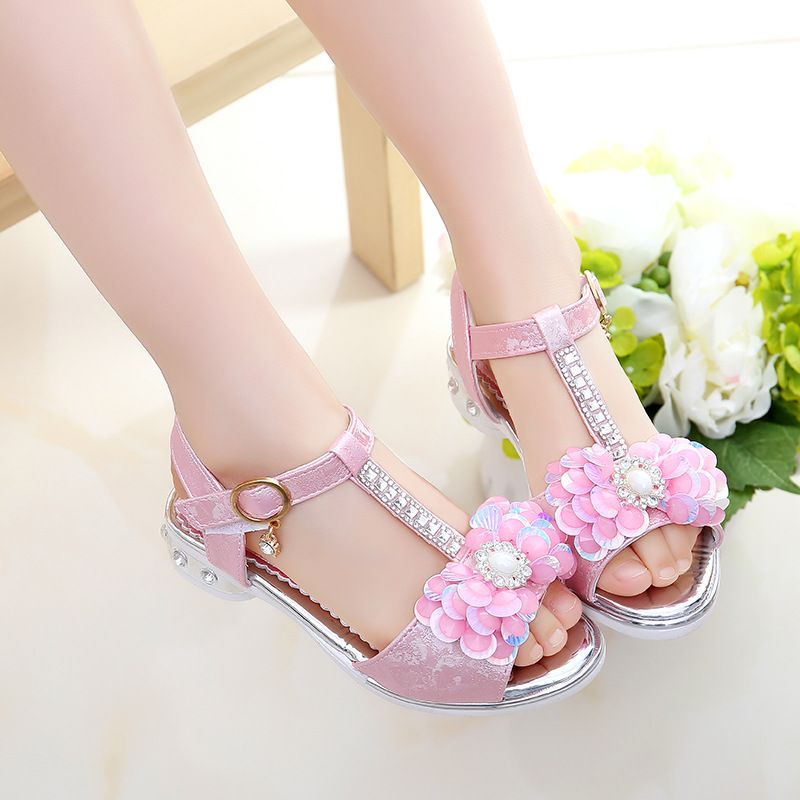 Girls Summer Princess Rhinestones Sandals Kids Casual Party Ankle Strap Shoes