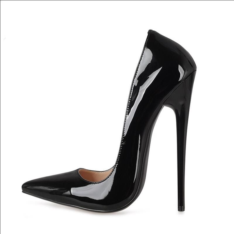 2018 Spring New Sexy Pumps Black Patent Leather Women High Heels