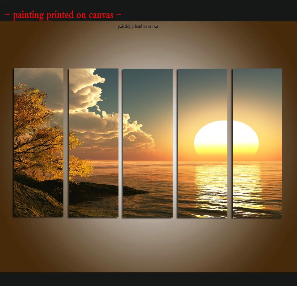 Acheter Grand 5 Panneau Moderne Decor Art Mural Coucher Du Soleil