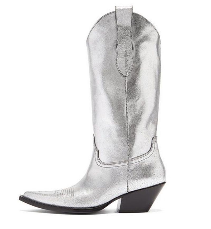 silver boots low heel