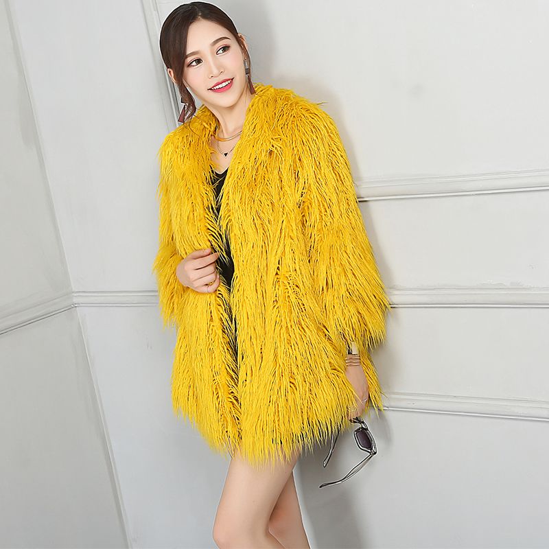 yellow faux fur jacket