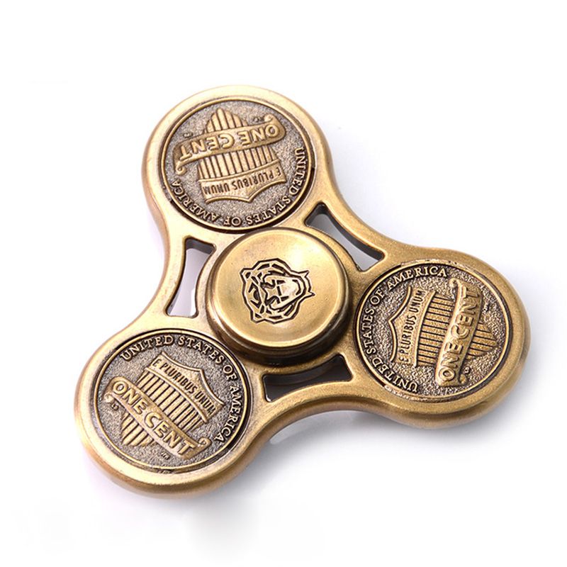 Pair Set Money Copper 1 Cent USA Premium Metal Fidget Spinners Figget TOY Figit 