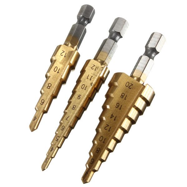 3 Stück Step Drill Kegelbohrer HSS Titanium Hex Lochschneider Werkzeug