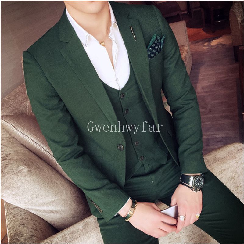 Diseño de moda 2018 Trajes para hombre de color verde Fit Sets (chaqueta +