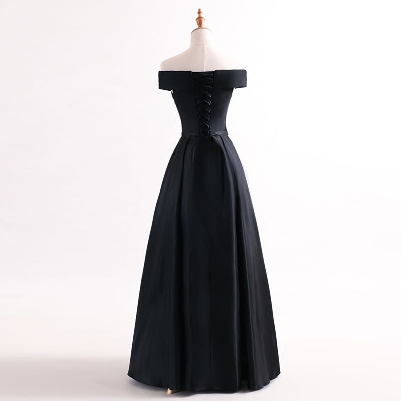 black evening dress off the shoulder