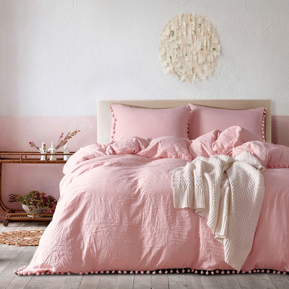 Retro Solid Pink Color Paern Girls Bedding Duvet Cover Set With
