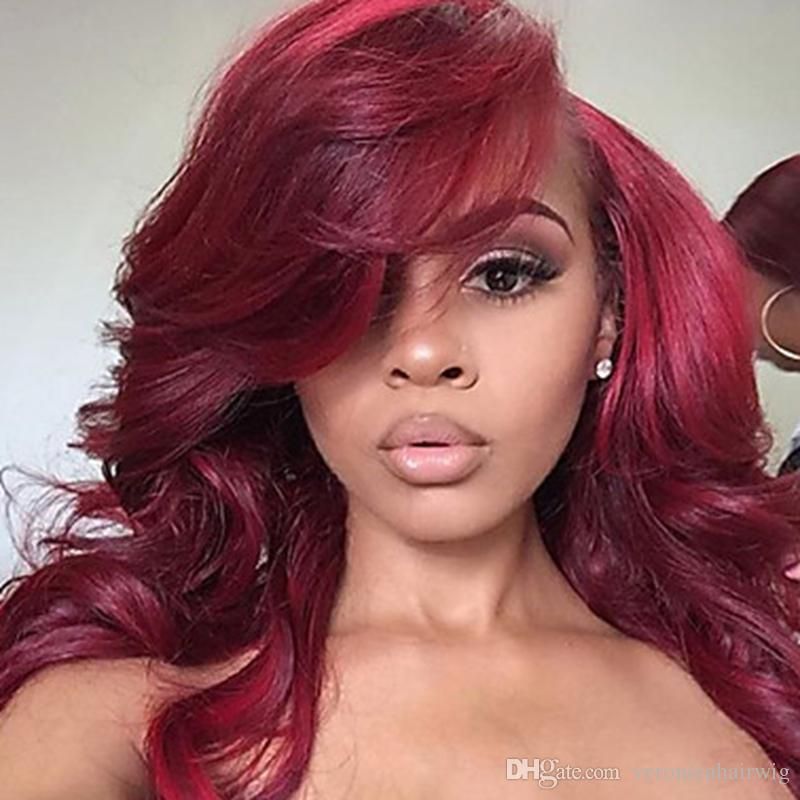 Beautiful Side Parting Burgundy Color Long Body Wave Wigs With