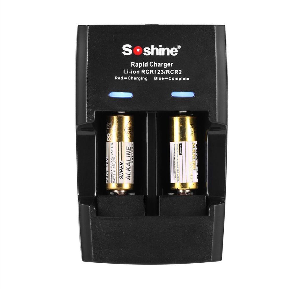 gfjfghfjfh Caricatore rapido della Batteria Intelligente astuta di Soshine S5 di 2 scanalature per la Batteria al Litio CR123 CR2,16340,15266,14250 del Litio 