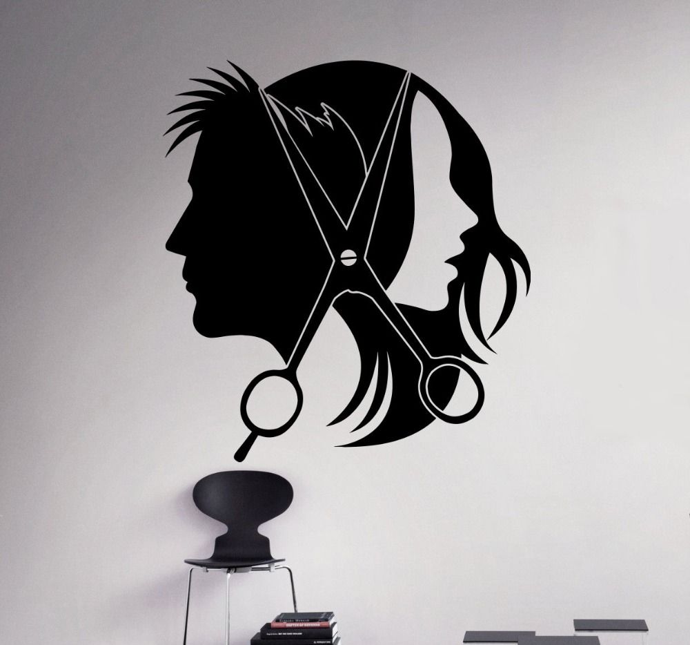 Autocollants Muraux BARBER SHOP Salon de Coiffure Salon Cheveux Art Décalques Vinyle Maison Chambre Deco