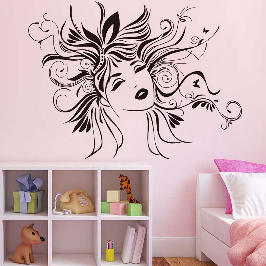 Sexy Women Wall Sticker Removable Vinyl Art Design Head Of Flower Fairy Wall Decals Home Decor Living Room Wall Stickers Bedroom Wall Stickers Buy