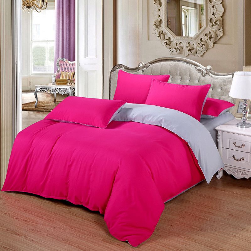 Fuchsia Grey Ab Side Bedding Sets Bed Linens Duvet Cover Set Bed