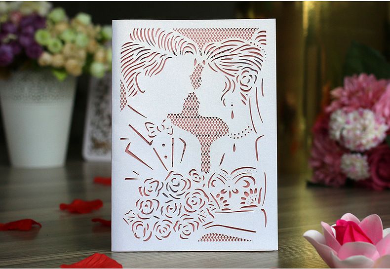 Laser Cut Bride Groom Wedding Invitation Cards Personalized Gold