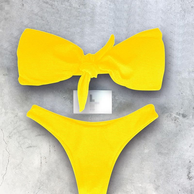 yellow strapless bikini