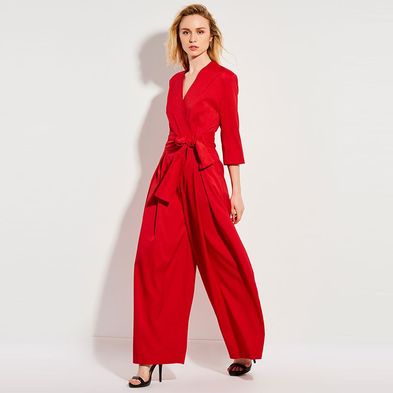 casual red jumpsuit