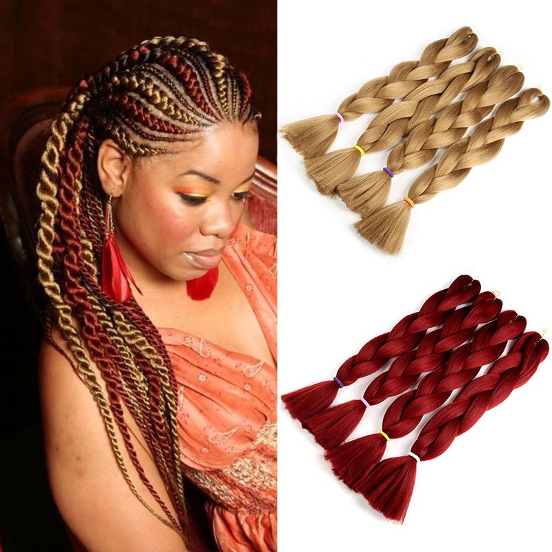 24 Inch 80g Pc Xpression Jumbo Braiding Hair Honey Blonde Burgundy Two Tone Mixed Color Kanekalon Synthetic Crochet Braids Hair Extensions Bulk