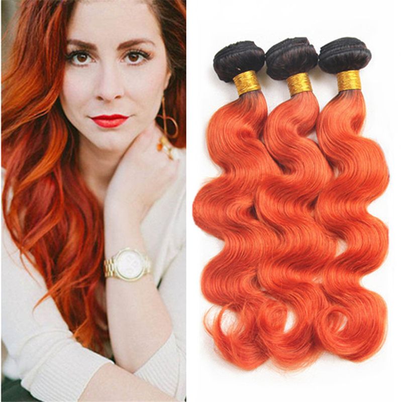 Dark Roots Orange Ombre Hair Bundles 10 30 Two Tone 1b Orange