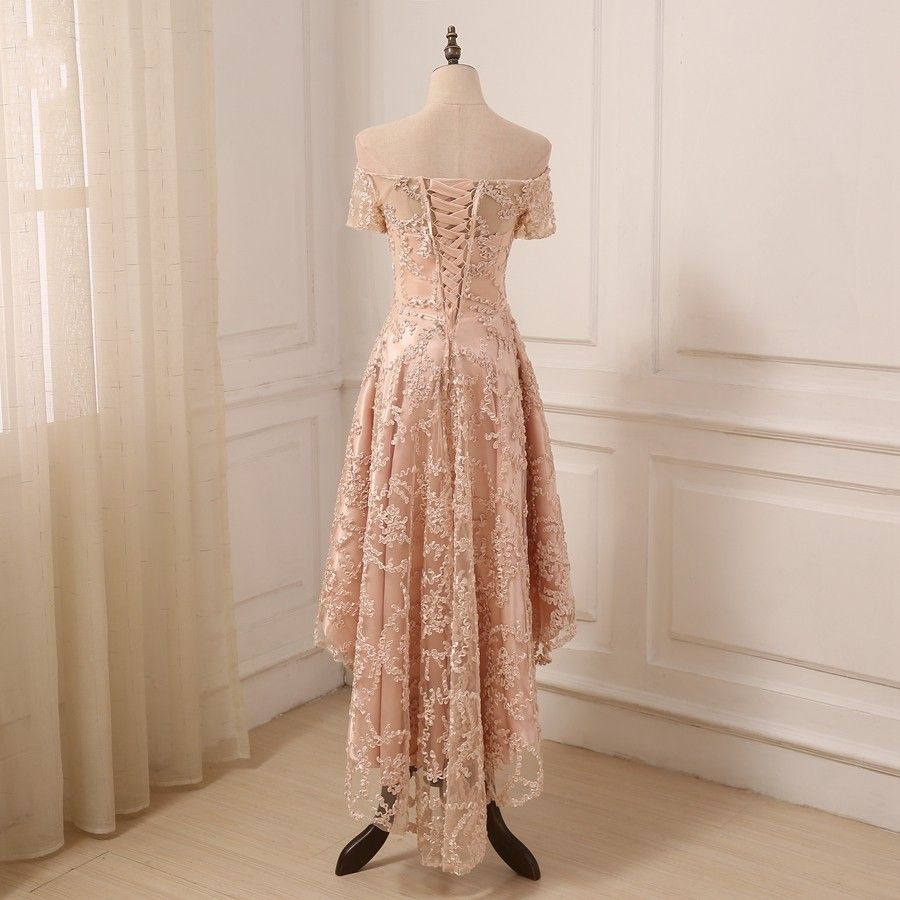 rose gold lace prom dress