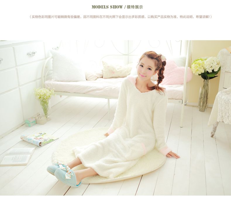 2019 Pure Color Autumn Winter Adult Women Girl Soft Flannel Nightgown Rabbit Long Sleeve Candy Color Ankle Length Sleepwear From Windowstore 40 65