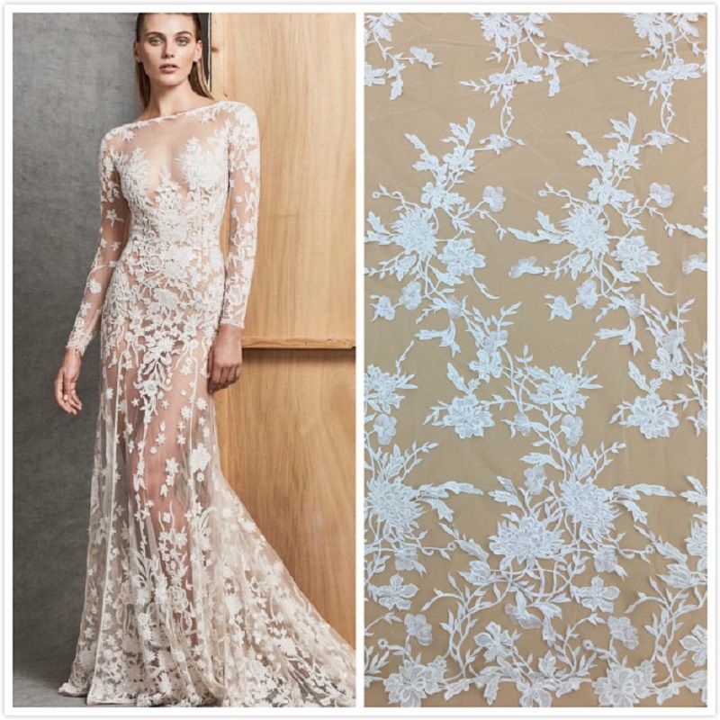 Lace Fabric Black Tulle Gold Retro Flower Embroidery Wedding Dress Fabric 51/"