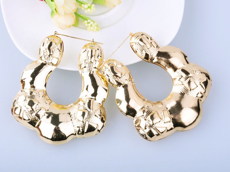 whole saleExaggerated Bohemian Big Hoop Earrings for Women Retro Punk Bamboo Basketball Gold iron Earrings Fashion Jewelry ER012