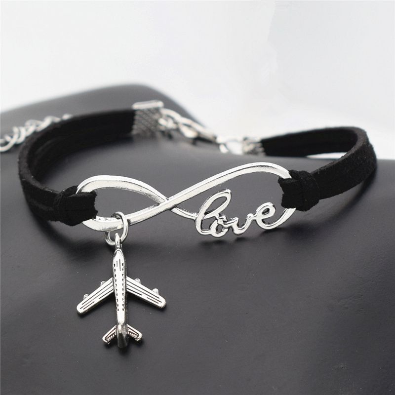 Compra 2018 Nueva Plata Infinito Amor Encantos Del Avión Avión Colgante  Pulsera De Cuero Joyería Popular Brazaletes Para Mujeres Hombres Envío De  La Gota Barato | Entrega Rápida Y Calidad | Es.Dhgate
