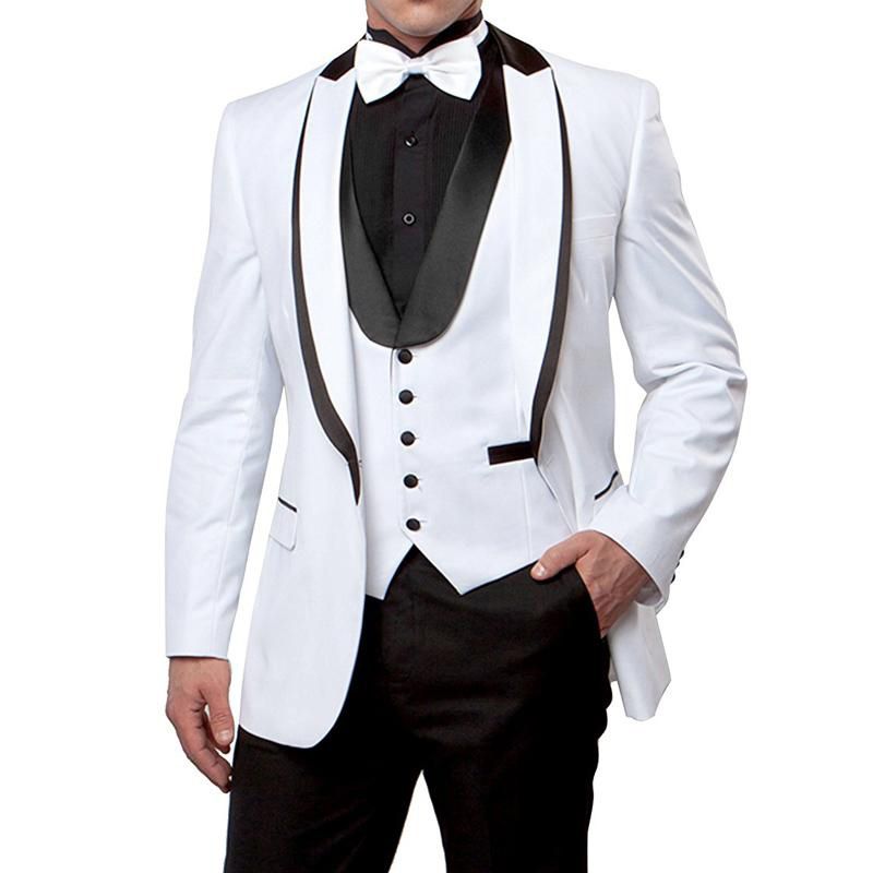 Acheter Costume De Mariage Pour Homme Blanc Avec Un Pantalon Noir Slim Fit Smokings Marié Garçons Dhonneur Blazers Veste 3 Pièces Pantalon Noir