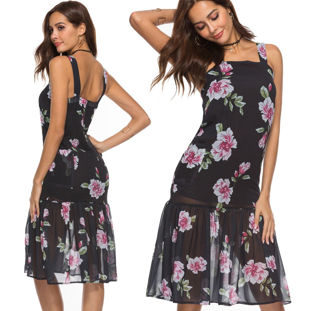 black pink floral dress