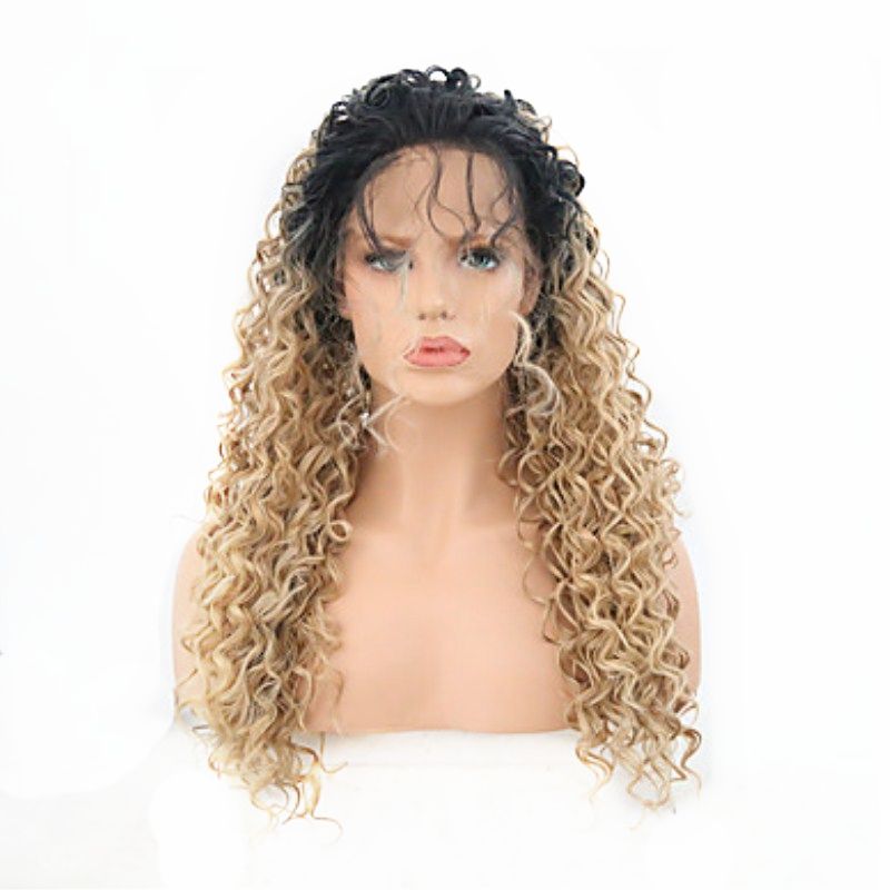 Free Part Ombre Blonde Kinky Curly Synthetic Hair Natural Wigs
