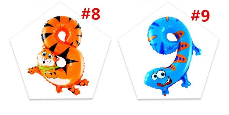 10 color de los números decoraciones infantiles animal del globo 0 a 9  Forma globos metálicos de dibujos animados globos de cumpleaños 300pcs  T1I925