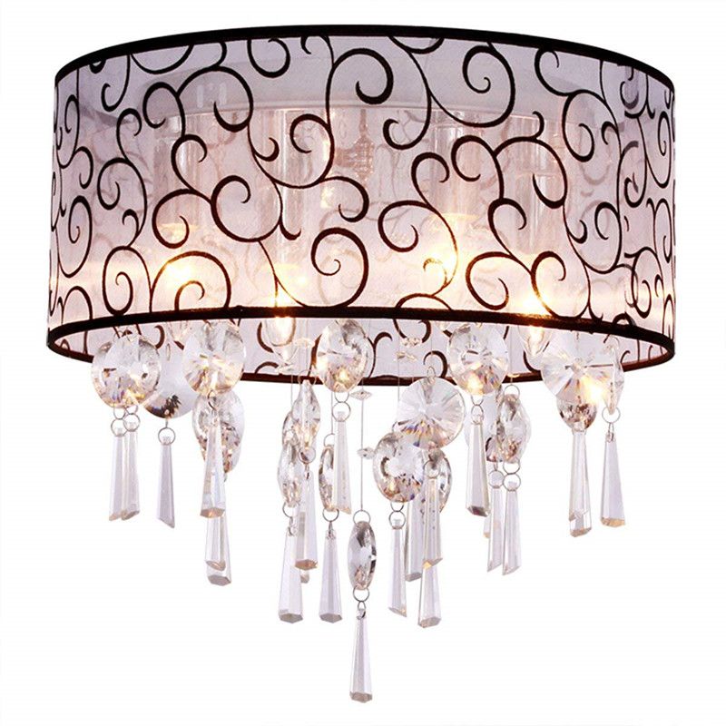 2019 Drum Cloud 4 Lights Flush Mounted Fabric Crystal Ceiling Lamp Modern Chandelier Pendant Light Fixtures For Bedroom Living Room From Flymall