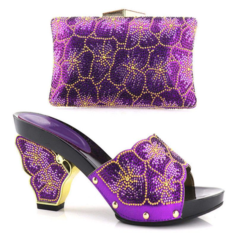 dark purple shoes and matching bag