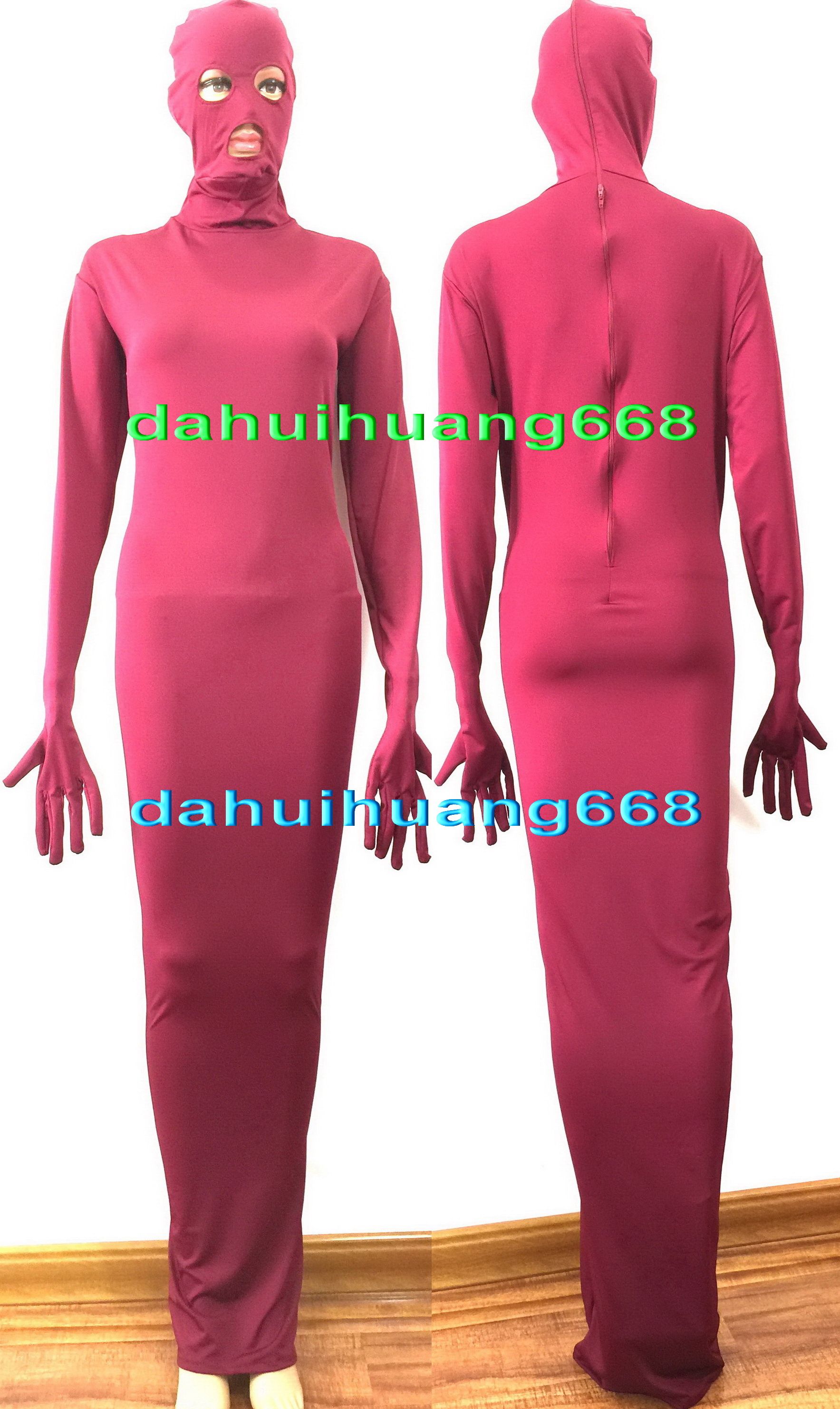 2020 Fuchsia Lycra Spandex Body Bags Costumes Outfit Sexy Women Wrap Dress Sexy Women Sleeping Bag Cosplay Costumes With Open Eye Mouth Dh174 From Dahuihuang668