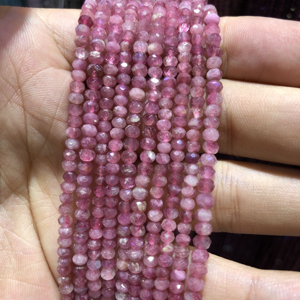 14.5 Inches Strand Multi Pink Tourmaline Faceted Rondelles Size Super Wholesale Price 4-4.5mm