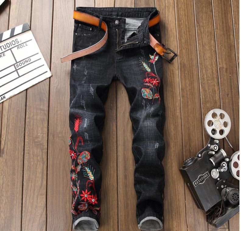 Acquistare Jeans Ricamati Con Fiori E Uccelli Jeans Patch Skinny Da Uomo  Pantaloni Elasticizzati In Denim Nero # 15011 Economico | Consegna Veloce E  Qualità | It.Dhgate