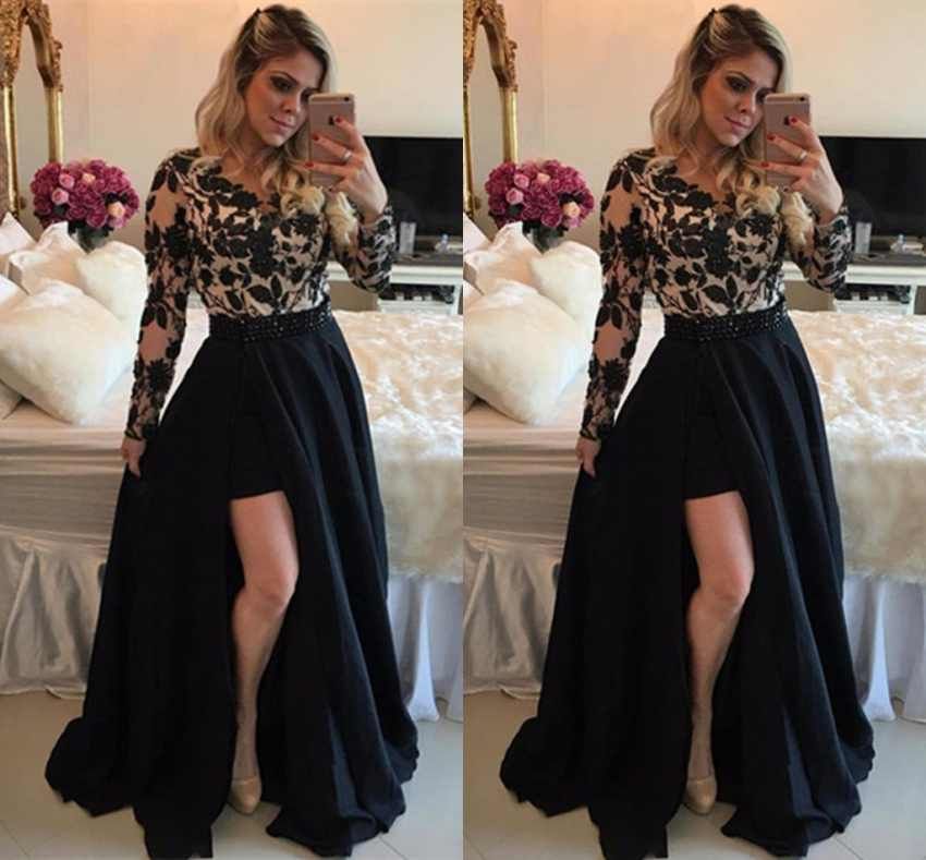 black lace top prom dress