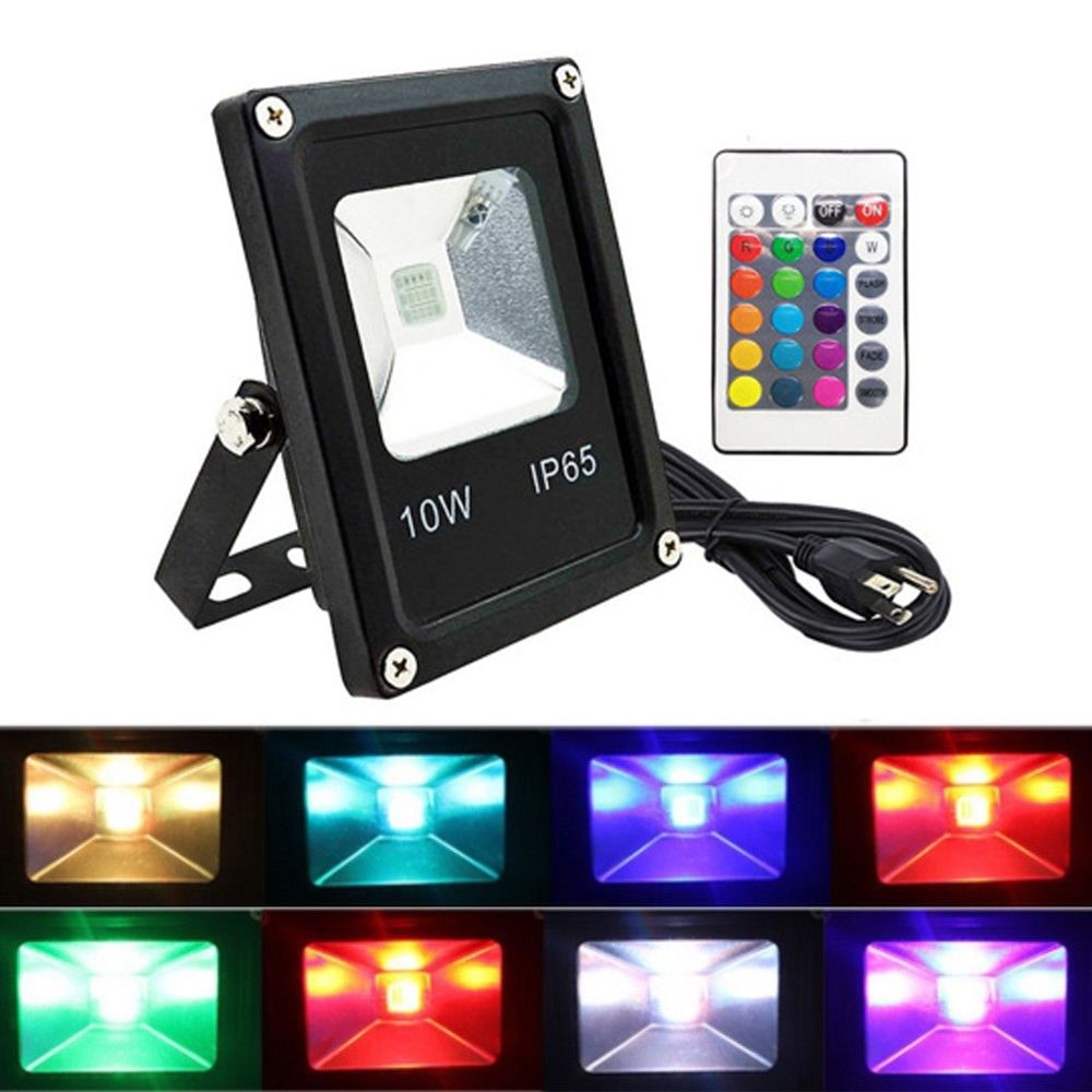 compre luz de inundacion de 10w rgb led para exteriores cambio de color 16 tonos de colores diferentes y cuatro modos impermeable con control