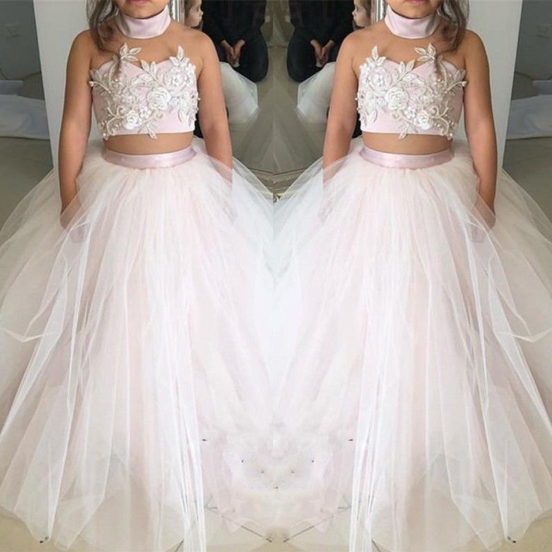 Compra Lindos Vestidos Florales De Dos Piezas Para Niños Vestidos De Color  Rosa Y Blanco De Tul Chicas Vestuario De Primera Comunión Vestido De Vestir  Formal Para Niños Barato | Entrega Rápida
