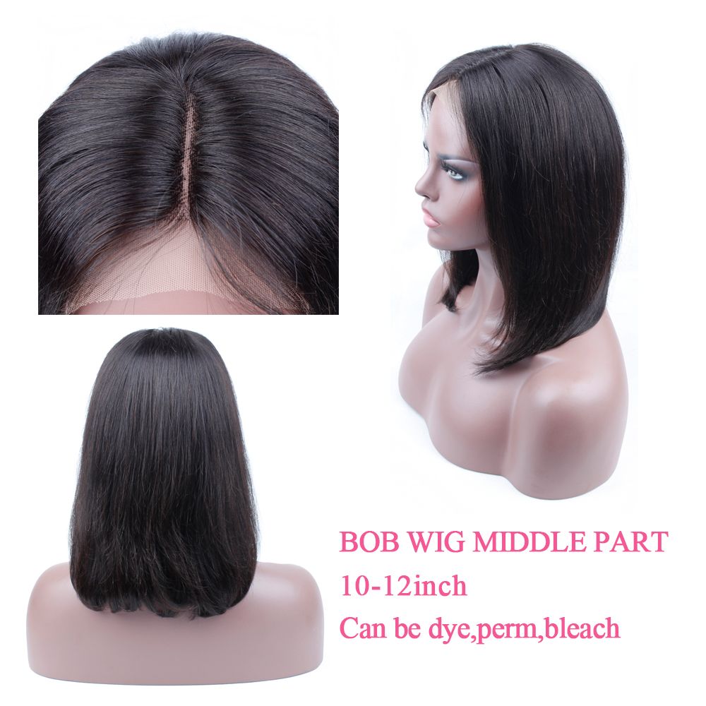 Short Bob Lace Front Wigs Middle Part 10 12 Inch Straight