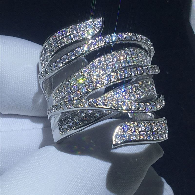 Luksusowy Krzyż Pierścień 925 Sterling Silver 5A CZ Stone Big Engagement Wedding Band Ring Dla Kobiet Biżuteria Bridal