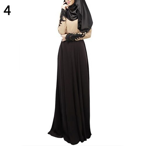 Women Abaya Koran Muslim Kaftan Hijab Burqa Lace Long Sleeve Islamic