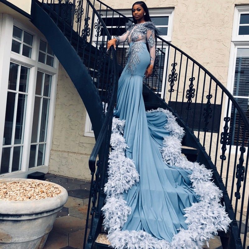 feather train dress