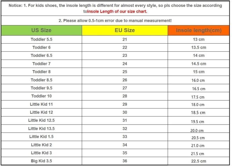 Toddler Boy Shoe Size Chart