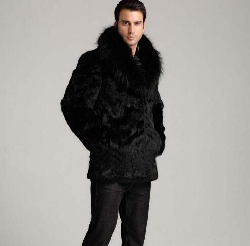 Winter thicken thermal hair rabbit fur leather jacket men casual overcoat mens medium-long coats outerwear black fashion Winter thicken thermal hair rabbit fur leather jacket men casual overcoat mens medium-long coats outerwear black fashion