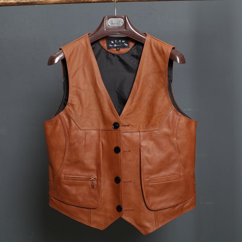 Chaleco de motociclista de cuero la nueva llegada chalecos de motorista para hombre Slim