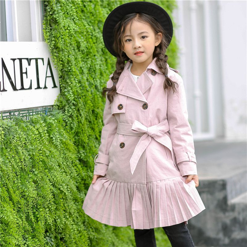 Chaquetas largas para niñas abrigos de algodón color caqui arco 2017 otoño abrigo para niña