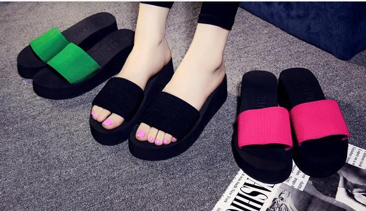 Summer Woman Shoes Platform Bath Slippers Wedge Beach Flip Flops High Heel Slippers